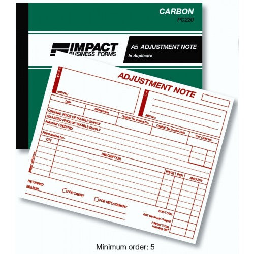 Pen Carbon Adjustment Note Book in Duplicate | 5 Pack | A5 | PC220 ...
