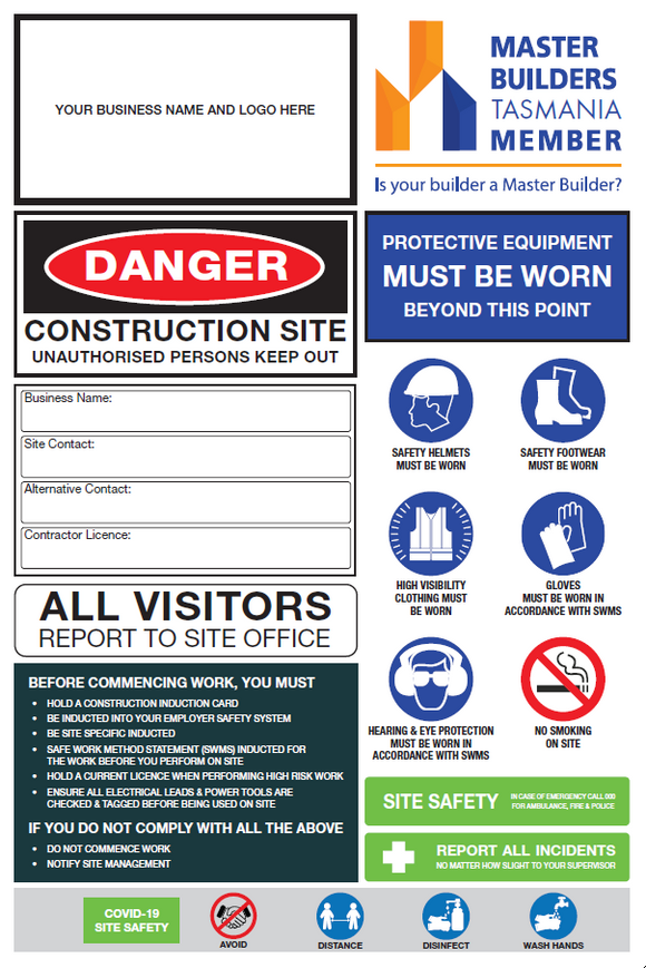 Master Builders Tasmania Construction Site Sign